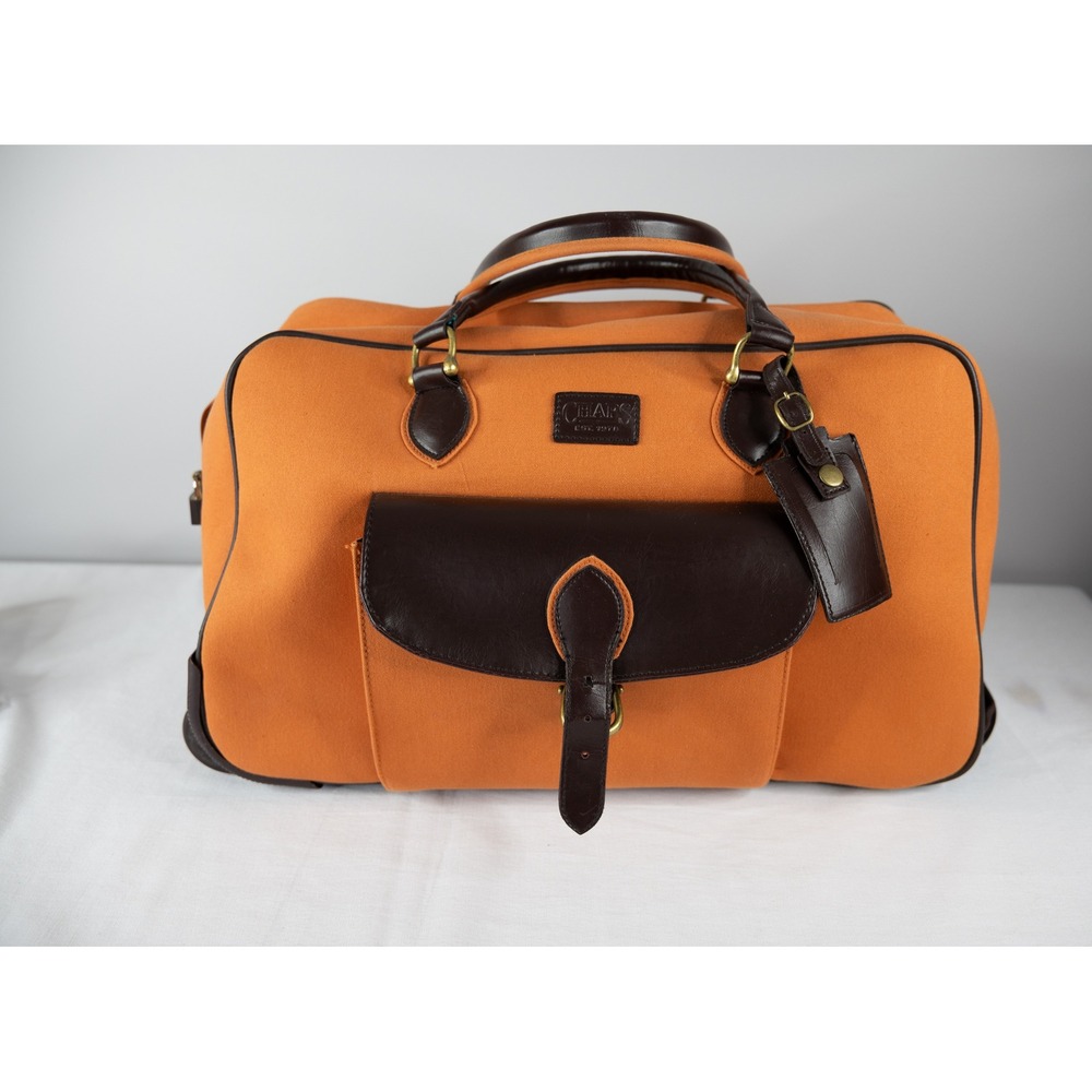 Vintage Chaps Rolling Duffle Bag Large Orange Good Canvas Faux Leather Luggage